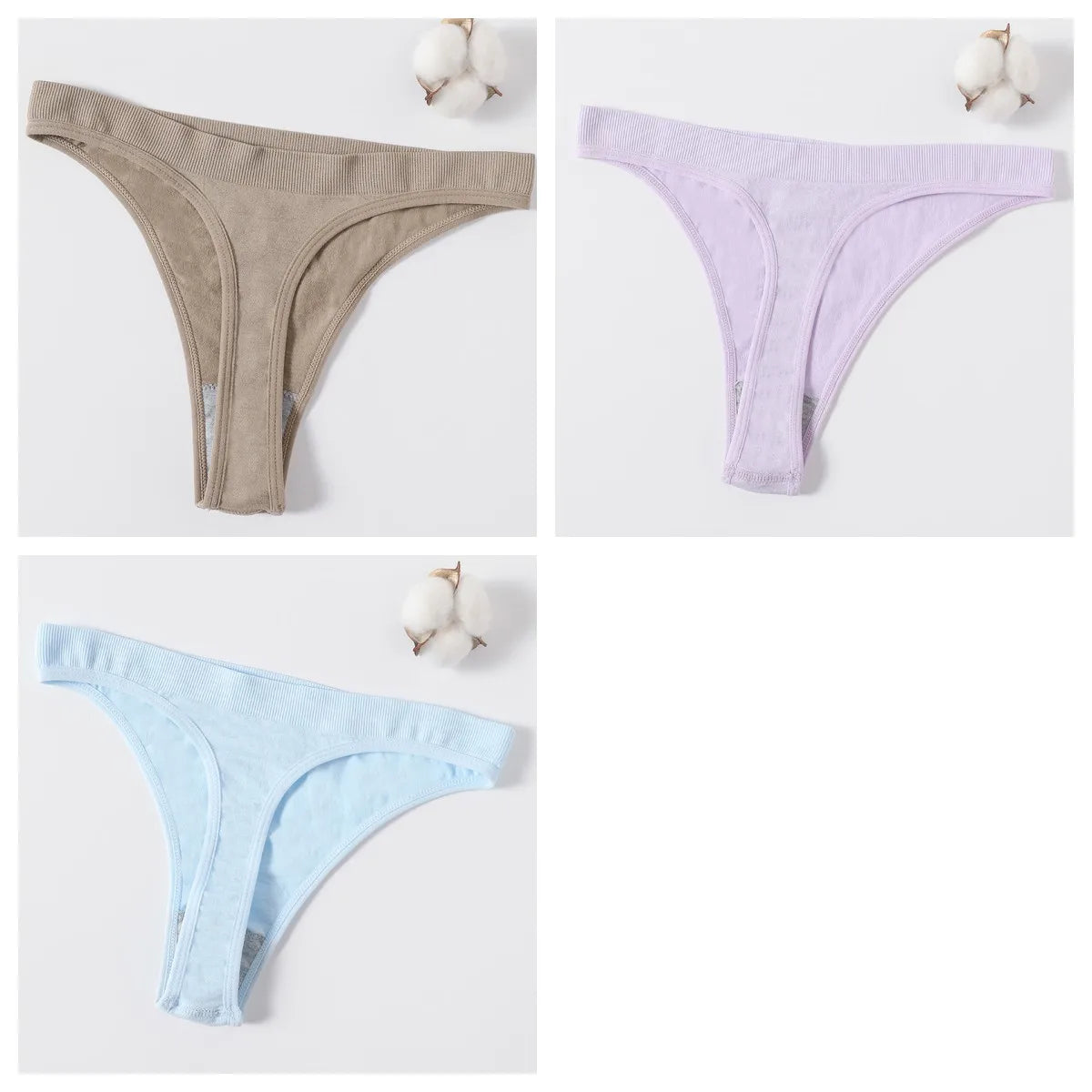 3PCS Seamless Thong Set – Romantic High-Waist Elegance