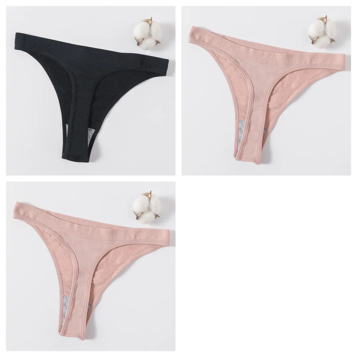 3PCS Seamless Thong Set – Romantic High-Waist Elegance